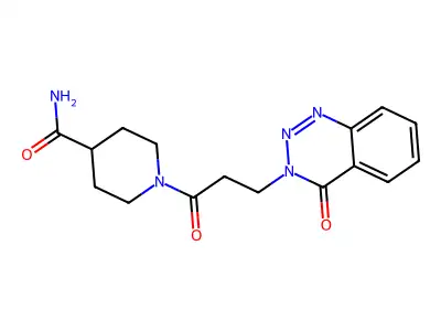 1-[3-(4-Oxo-1,2,3-benzotriazin-3-yl)propanoyl]piperidine-4-carboxamide structure