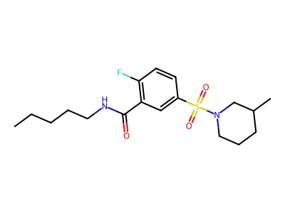2-fluoro-5-((3-methylpiperidin-1-yl)sulfonyl)-N-pentylbenzamide structure