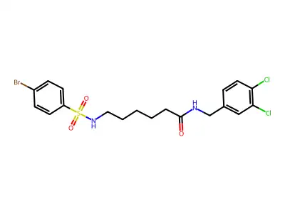 6-[(4-bromophenyl)sulfonylamino]-N-[(3,4-dichlorophenyl)methyl]hexanamide structure