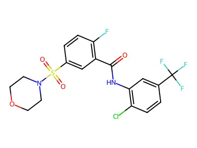 N-(2-chloro-5-(trifluoromethyl)phenyl)-2-fluoro-5-(morpholinosulfonyl)benzamide structure
