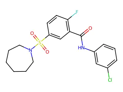5-(azepan-1-ylsulfonyl)-N-(3-chlorophenyl)-2-fluorobenzamide structure
