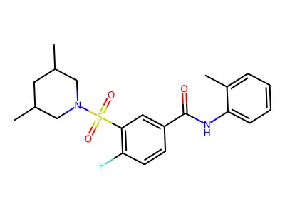 3-(3,5-dimethylpiperidin-1-yl)sulfonyl-4-fluoro-N-(2-methylphenyl)benzamide structure