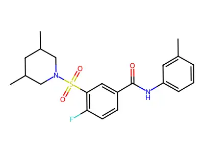 3-((3,5-dimethylpiperidin-1-yl)sulfonyl)-4-fluoro-N-(m-tolyl)benzamide structure