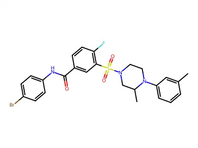 N-(4-bromophenyl)-4-fluoro-3-((3-methyl-4-(m-tolyl)piperazin-1-yl)sulfonyl)benzamide structure