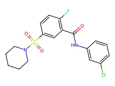 N-(3-chlorophenyl)-2-fluoro-5-(piperidin-1-ylsulfonyl)benzamide structure
