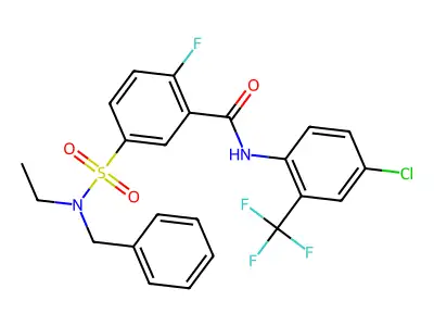 5-[benzyl(ethyl)sulfamoyl]-N-[4-chloro-2-(trifluoromethyl)phenyl]-2-fluorobenzamide structure