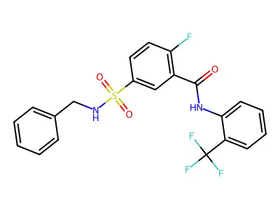 5-(benzylsulfamoyl)-2-fluoro-N-[2-(trifluoromethyl)phenyl]benzamide structure