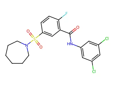5-(azepan-1-ylsulfonyl)-N-(3,5-dichlorophenyl)-2-fluorobenzamide structure