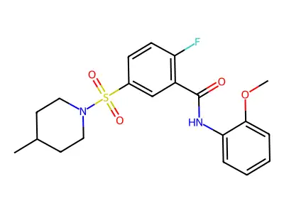 2-fluoro-N-(2-methoxyphenyl)-5-(4-methylpiperidin-1-yl)sulfonylbenzamide structure