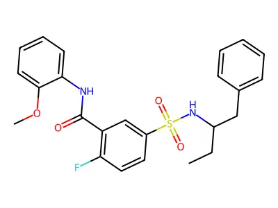 2-fluoro-N-(2-methoxyphenyl)-5-(1-phenylbutan-2-ylsulfamoyl)benzamide structure