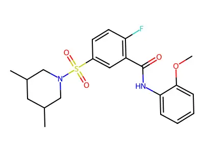 5-((3,5-dimethylpiperidin-1-yl)sulfonyl)-2-fluoro-N-(2-methoxyphenyl)benzamide structure