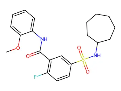5-(cycloheptylsulfamoyl)-2-fluoro-N-(2-methoxyphenyl)benzamide structure