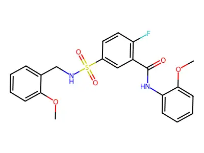 2-fluoro-5-(N-(2-methoxybenzyl)sulfamoyl)-N-(2-methoxyphenyl)benzamide structure