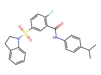 2-fluoro-5-(indolin-1-ylsulfonyl)-N-(4-isopropylphenyl)benzamide structure