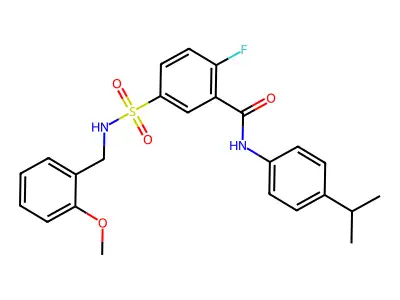 2-fluoro-N-(4-isopropylphenyl)-5-(N-(2-methoxybenzyl)sulfamoyl)benzamide structure