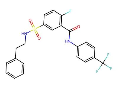 2-fluoro-5-(N-phenethylsulfamoyl)-N-(4-(trifluoromethyl)phenyl)benzamide structure