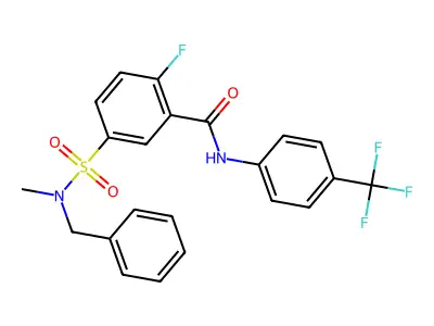 5-[benzyl(methyl)sulfamoyl]-2-fluoro-N-[4-(trifluoromethyl)phenyl]benzamide structure