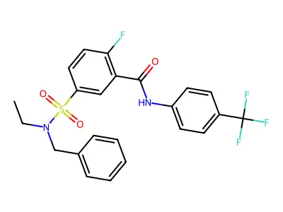 5-[benzyl(ethyl)sulfamoyl]-2-fluoro-N-[4-(trifluoromethyl)phenyl]benzamide structure