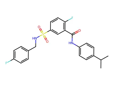 2-fluoro-5-(N-(4-fluorobenzyl)sulfamoyl)-N-(4-isopropylphenyl)benzamide structure