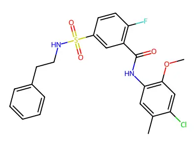 N-(4-chloro-2-methoxy-5-methylphenyl)-2-fluoro-5-(N-phenethylsulfamoyl)benzamide structure