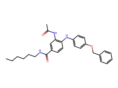 3-acetamido-4-((4-(benzyloxy)phenyl)amino)-N-hexylbenzamide structure