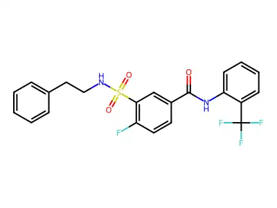 4-fluoro-3-(N-phenethylsulfamoyl)-N-(2-(trifluoromethyl)phenyl)benzamide structure