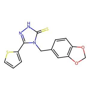 4-(1,3-benzodioxol-5-ylmethyl)-5-(thiophen-2-yl)-2,4-dihydro-3H-1,2,4-triazole-3-thione structure