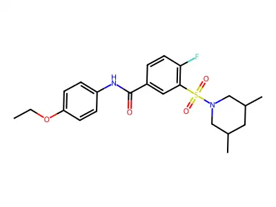 3-((3,5-dimethylpiperidin-1-yl)sulfonyl)-N-(4-ethoxyphenyl)-4-fluorobenzamide structure