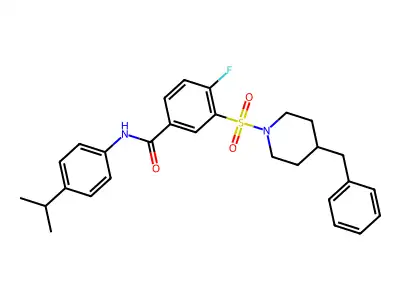 3-((4-benzylpiperidin-1-yl)sulfonyl)-4-fluoro-N-(4-isopropylphenyl)benzamide structure