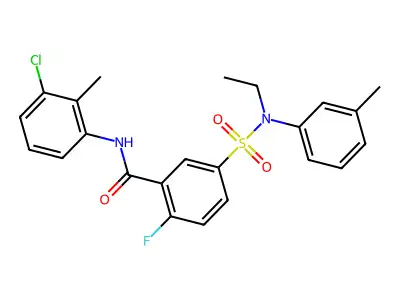 N-(3-chloro-2-methylphenyl)-5-(N-ethyl-N-(m-tolyl)sulfamoyl)-2-fluorobenzamide structure