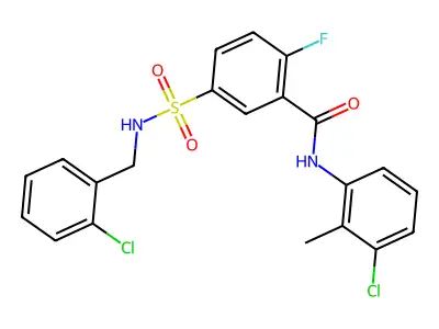 N-(3-chloro-2-methylphenyl)-5-(N-(2-chlorobenzyl)sulfamoyl)-2-fluorobenzamide structure