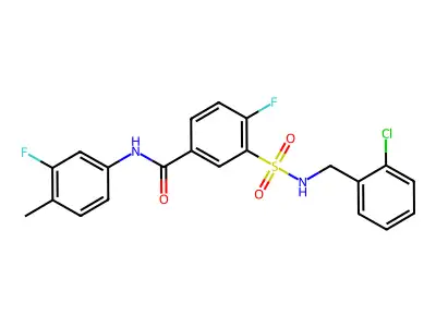 3-(N-(2-chlorobenzyl)sulfamoyl)-4-fluoro-N-(3-fluoro-4-methylphenyl)benzamide structure
