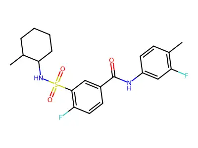4-fluoro-N-(3-fluoro-4-methylphenyl)-3-[(2-methylcyclohexyl)sulfamoyl]benzamide structure