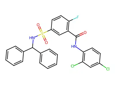 5-(N-benzhydrylsulfamoyl)-N-(2,4-dichlorophenyl)-2-fluorobenzamide structure