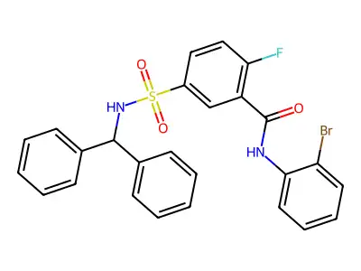 5-(N-benzhydrylsulfamoyl)-N-(2-bromophenyl)-2-fluorobenzamide structure
