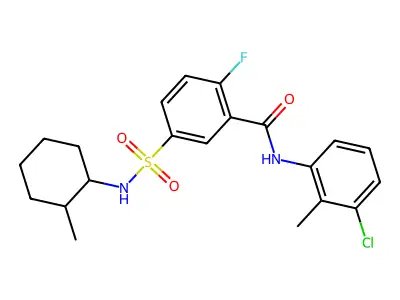 N-(3-chloro-2-methylphenyl)-2-fluoro-5-[(2-methylcyclohexyl)sulfamoyl]benzamide structure