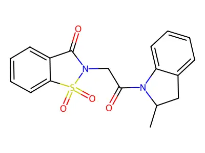 2-(2-(2-methylindolin-1-yl)-2-oxoethyl)benzo[d]isothiazol-3(2H)-one 1,1-dioxide structure