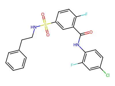 N-(4-chloro-2-fluorophenyl)-2-fluoro-5-(N-phenethylsulfamoyl)benzamide structure