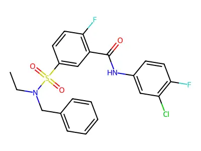 5-[benzyl(ethyl)sulfamoyl]-N-(3-chloro-4-fluorophenyl)-2-fluorobenzamide structure