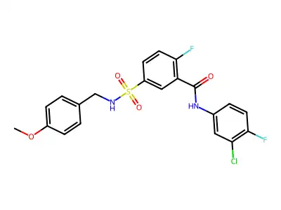N-(3-chloro-4-fluorophenyl)-2-fluoro-5-(N-(4-methoxybenzyl)sulfamoyl)benzamide structure