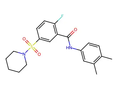 N-(3,4-dimethylphenyl)-2-fluoro-5-piperidin-1-ylsulfonylbenzamide structure