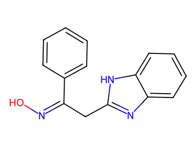 2-(1H-benzimidazol-2-yl)-1-phenylethanone oxime structure