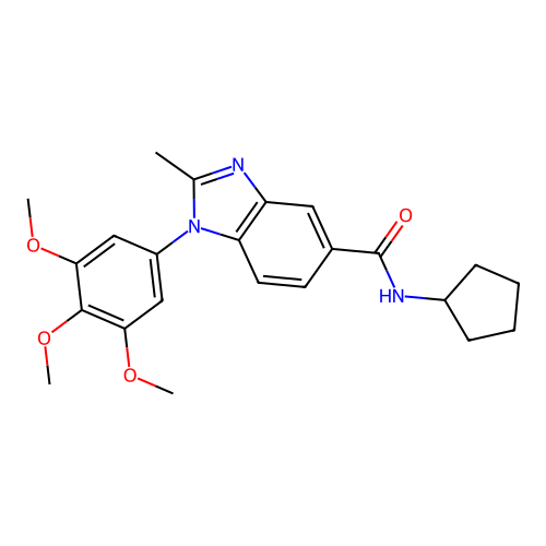N-cyclopentyl-2-methyl-1-(3,4,5-trimethoxyphenyl)benzimidazole-5-carboxamide structure