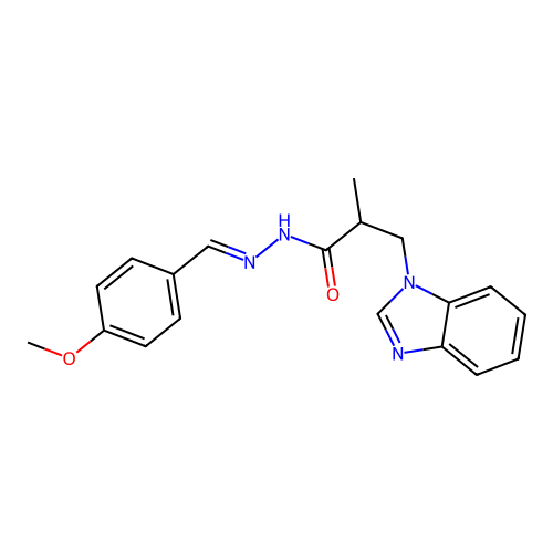 (E)-3-(1H-benzo[d]imidazol-1-yl)-N'-(4-methoxybenzylidene)-2-methylpropanehydrazide structure
