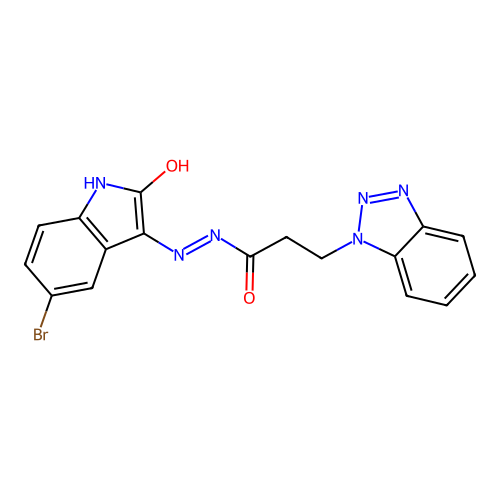 3-benzotriazol-1-yl-N'-(5-bromo-2-oxo-indol-3-yl)propanehydrazide structure