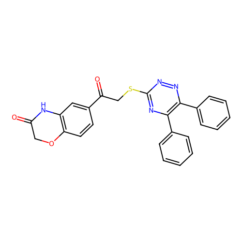 6-[2-[(5,6-diphenyl-1,2,4-triazin-3-yl)sulfanyl]acetyl]-4H-1,4-benzoxazin-3-one structure