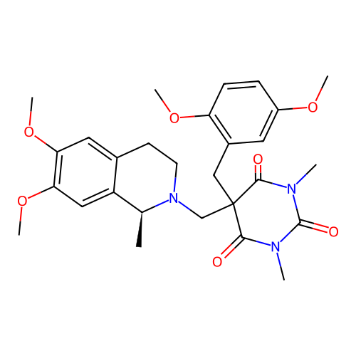 (S)-5-((6,7-dimethoxy-1-methyl-3,4-dihydroisoquinolin-2(1H)-yl)methyl)-5-(2,5-dimethoxybenzyl)-1,3-dimethylpyrimidine-2,4,6(1H,3H,5H)-trione structure