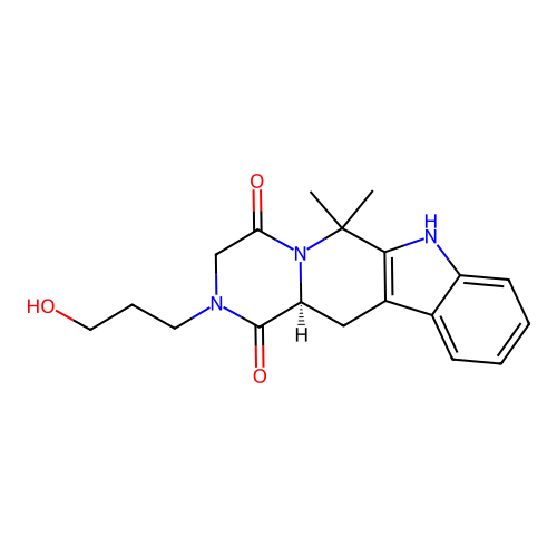(S)-2-(3-hydroxypropyl)-6,6-dimethyl-2,3,12,12a-tetrahydropyrazino[1',2':1,6]pyrido[3,4-b]indole-1,4(6H,7H)-dione structure