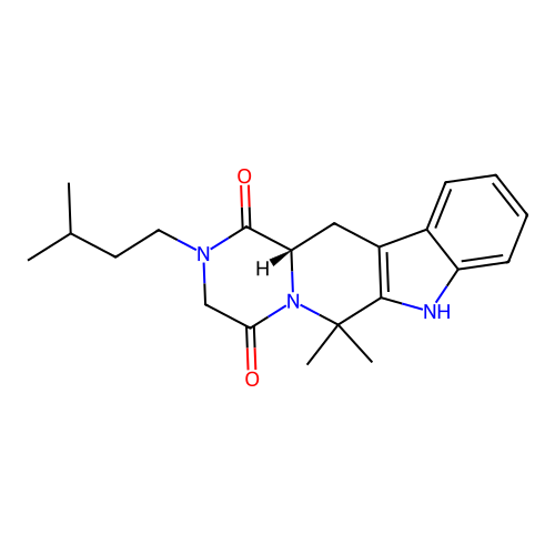 (12aS)-6,6-dimethyl-2-(3-methylbutyl)-2,3,6,7,12,12a-hexahydropyrazino[1',2':1,6]pyrido[3,4-b]indole-1,4-dione structure