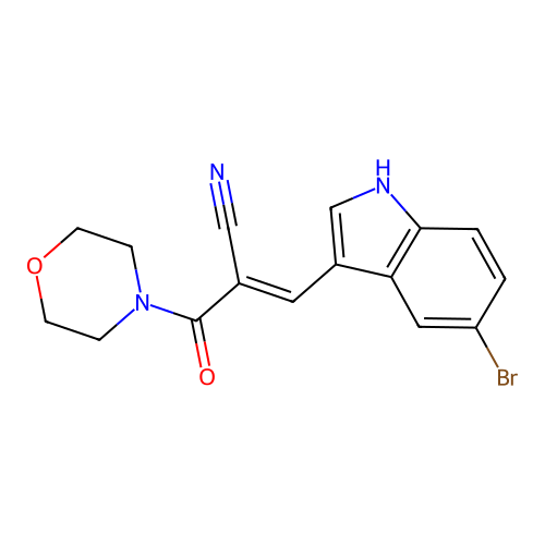 (2E)-3-(5-bromo-1H-indol-3-yl)-2-(morpholin-4-ylcarbonyl)prop-2-enenitrile structure